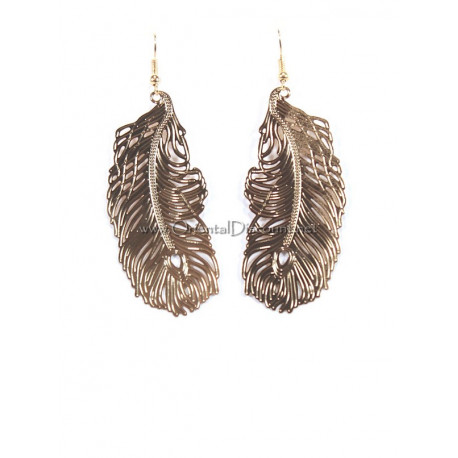 Boucles d'oreilles fantaisie motif plume doré