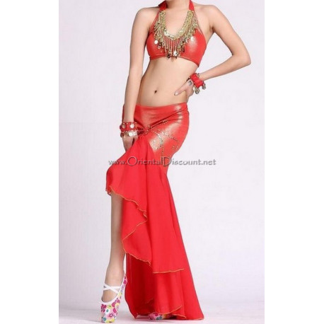 Ensemble de danse orientale top jupe sirène rouge