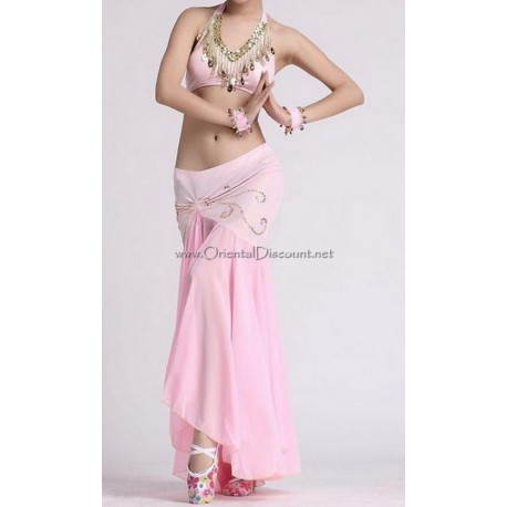 Ensemble de danse orientale top jupe sirène rose clair