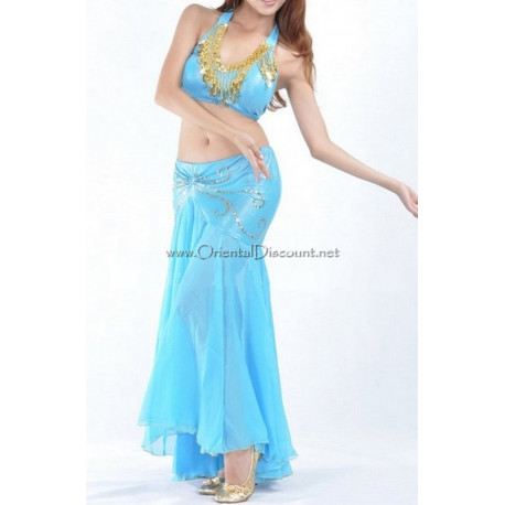 Ensemble de danse orientale top jupe sirène turquoise