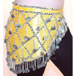 Ceinture de danse orientale en velours jaune et argent