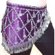Ceinture de danse orientale en velours et franges perlées violet et argent
