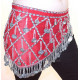 Ceinture de danse orientale en velours et franges perlées rouge et argent