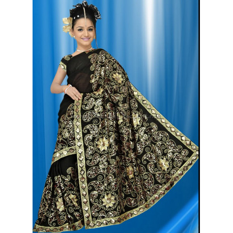 Sari indien de danse Bollywood noir et doré