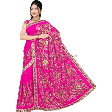 Sari indien de danse Bollywood fuschia et doré