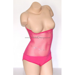 Body de danse orientale sous poitrine fuschia à paillettes