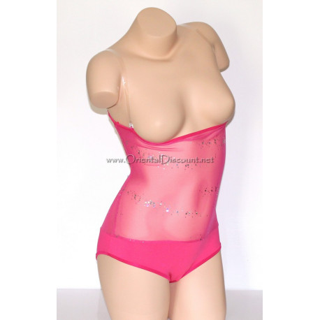 Body de danse orientale sous poitrine fuschia à paillettes