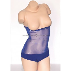 Body de danse orientale sous poitrine bleu à paillettes