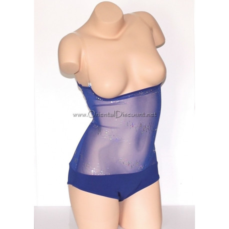 Body de danse orientale sous poitrine bleu à paillettes