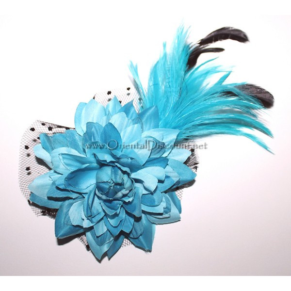 Fleur à cheveux et plumes turquoise