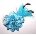 Fleur à cheveux et plumes turquoise