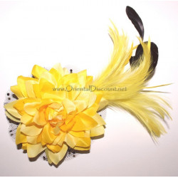 Fleur à cheveux et plumes jaune