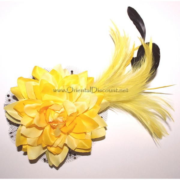 Fleur à cheveux et plumes jaune