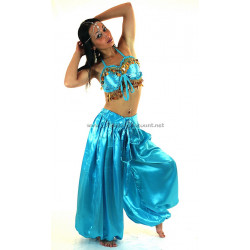 Costume de danse orientale top sarouel satine turquoise