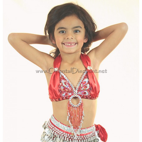 Soutien gorge satin enfant de danse orientale rouge