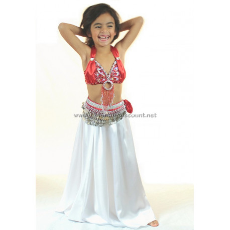 Costume de danse orientale 10/12 ans rouge et blanc