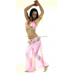 Costume de danse orientale top pantalon rose clair