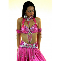 Set satin de danse orientale fushia
