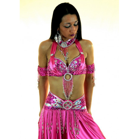 Set satin de danse orientale fushia
