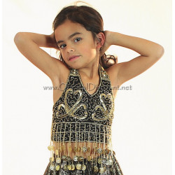Haut enfant de danse orientale noir et doré à sequins