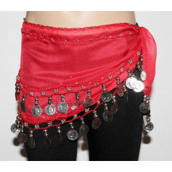 Ceinture enfant de danse orientale rouge argent
