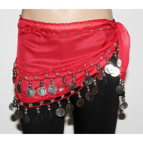 Ceinture enfant de danse orientale rouge argent