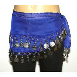 Ceinture enfant de danse orientale bleu roy argent