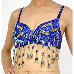 Soutien gorge de danse orientale bleu roy et doré