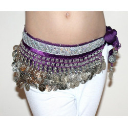 Ceinture de danse orientale enfant violet galon argent