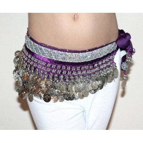 Ceinture de danse orientale enfant violet galon argent