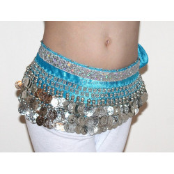 Ceinture de danse orientale enfant turquoise galon argent