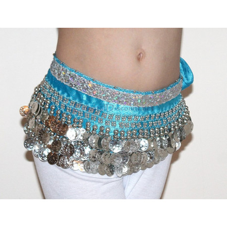 Ceinture de danse orientale enfant turquoise galon argent