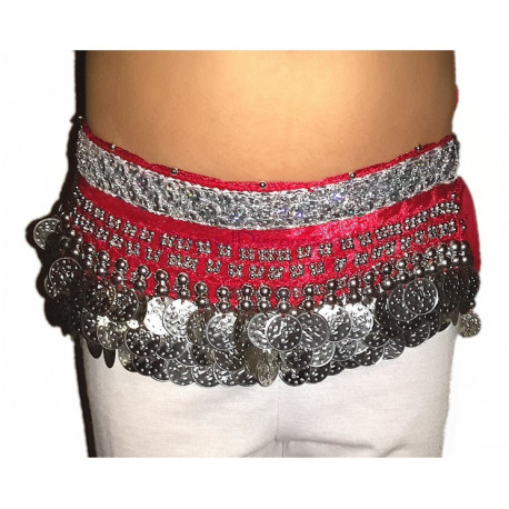 Ceinture de danse orientale enfant rouge galon argent
