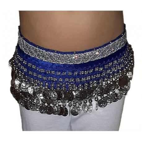 Ceinture de danse orientale enfant bleu nuit galon argent