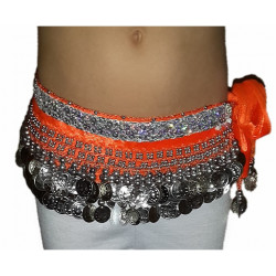 Ceinture de danse orientale enfant orange galon argent
