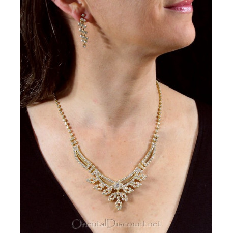 Parure strass strass doré motif feuille
