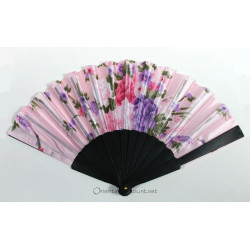 Eventail de danse orientale satiné fleuri rose
