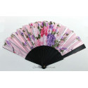 Eventail de danse orientale satiné fleuri rose