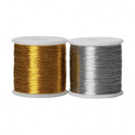 Lot de 2 bobines de fil à coudre doré et argent