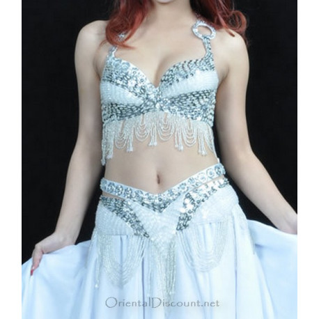 Ensemble coordonné de danse orientale blanc argent