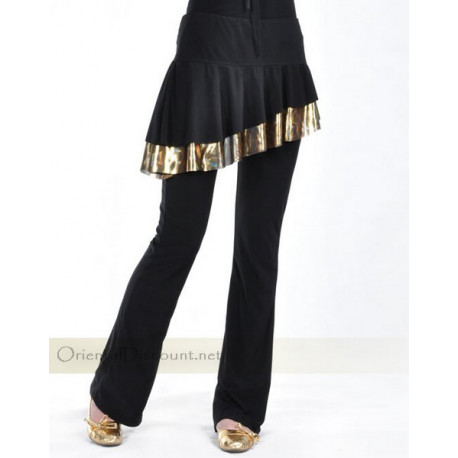 Pantalon de cours de danse orientale à volants noir et doré