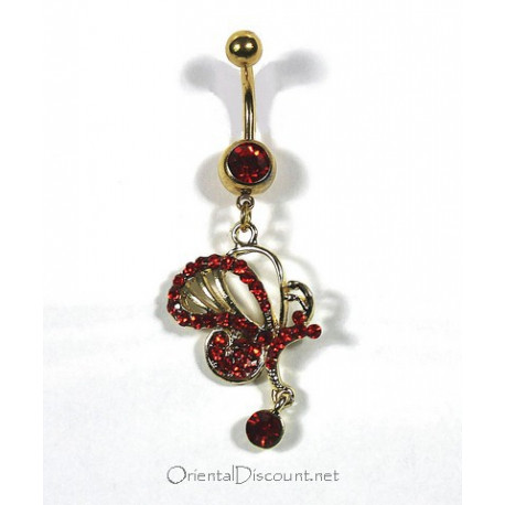 Piercing nombril papillon strass rouge