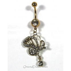 Piercing nombril papillon doré strass blanc