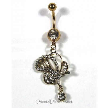 Piercing nombril papillon doré strass blanc