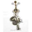 Piercing nombril papillon doré strass blanc
