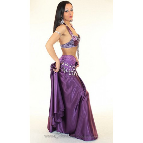 Tenue de danse orientale violet et argent 3 pièces