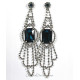 Boucles d'oreilles longues strass argenté indigo et pierre strass