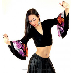Top manches voilées de danse orientale noir et papillon 