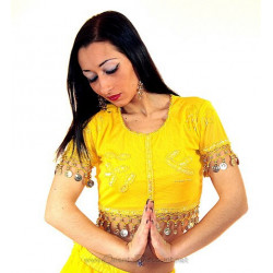 Choli de danse orientale à sequins dorés jaune