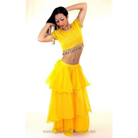 Costume de danse orientale top jupe jaune